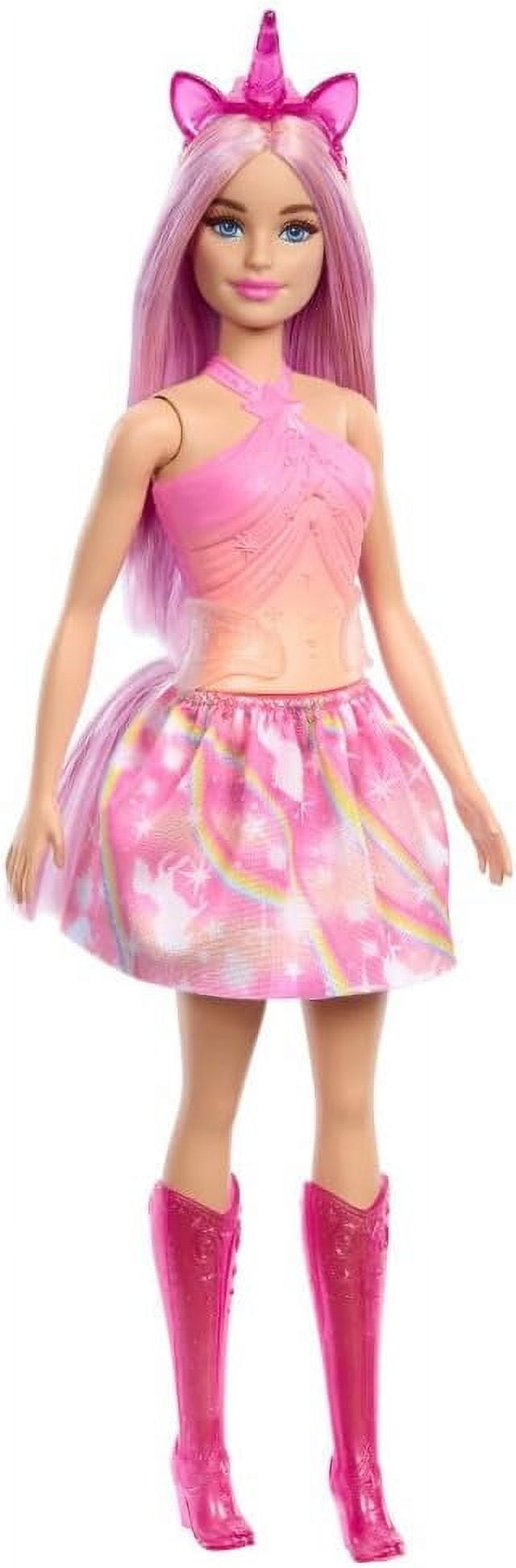Barbie Unicord Dolls with Fantasy Hair and Headband Accessories, Mermaid Toys with Shell-Inspired Bodices and Colorful Tails