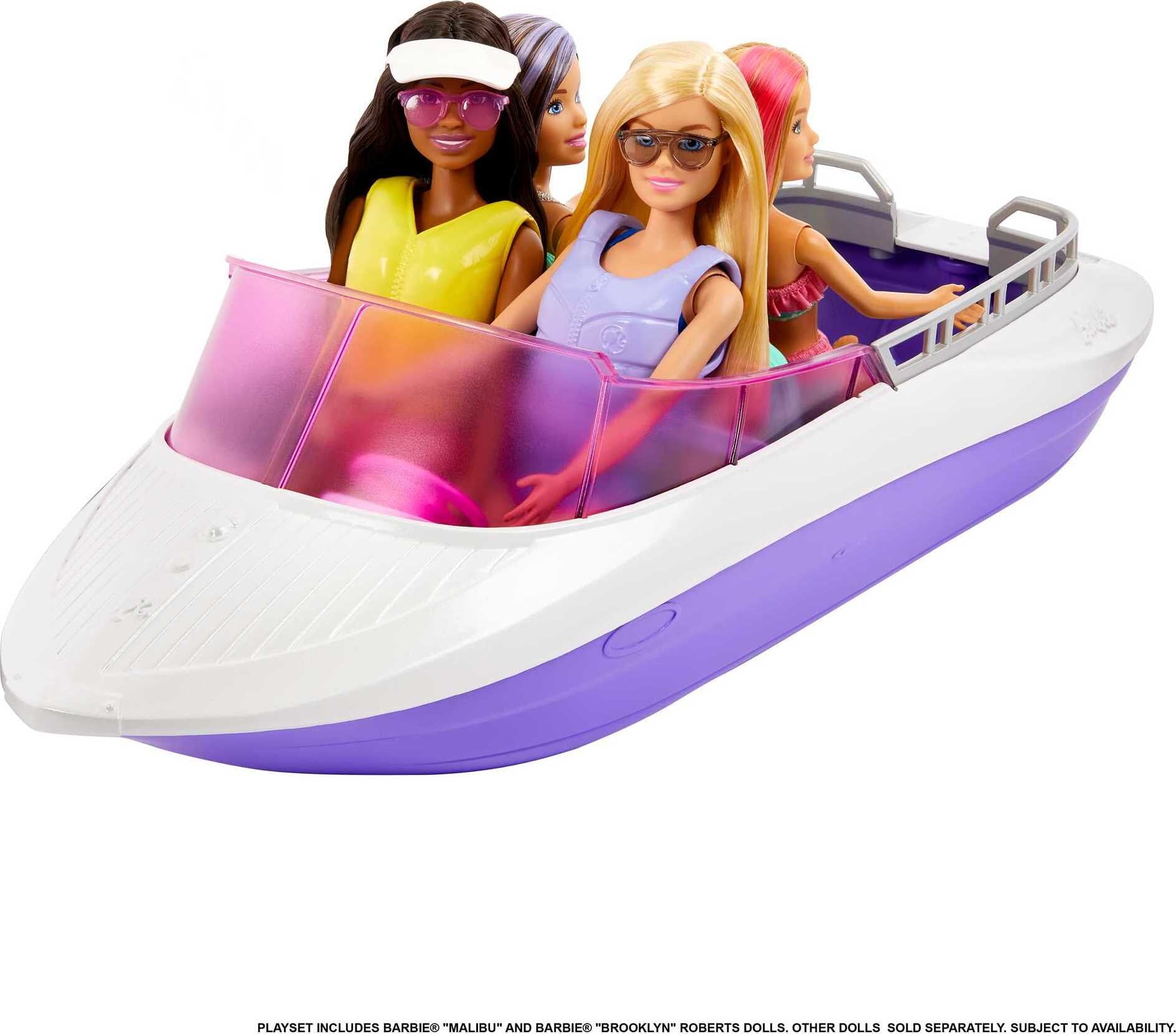 Barbie Mermaid Power Playset with 2 Barbie Dolls & 18-inch Floating Boat  with See-Through Bottom, 4 Seats & Accessories, Toy for 3 Year Olds & Up