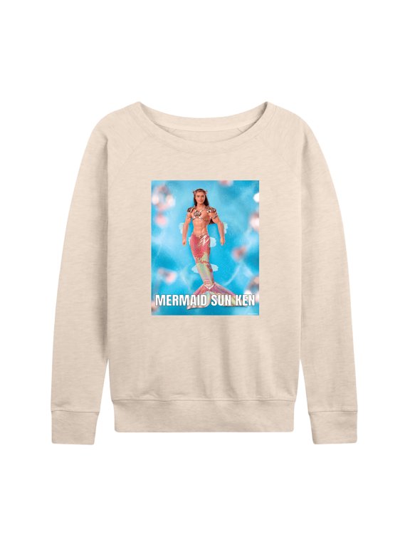 - Mermaid Sun Ken Meme Women's Lightweight French Terry Wide Neck Long Sleeve Graphic Shirt