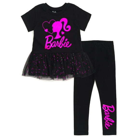 Barbie Metallic Print Peplum T-Shirt and Pants Toddler to Big Kid