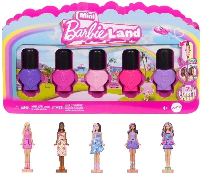 Barbie Mini Barbie Land 5-Pack Fashionistas Dolls, 1.5-inch Mini Dolls in Nail Polish Containers, Instant Collection & Surprise Reveals (Styles May Vary)