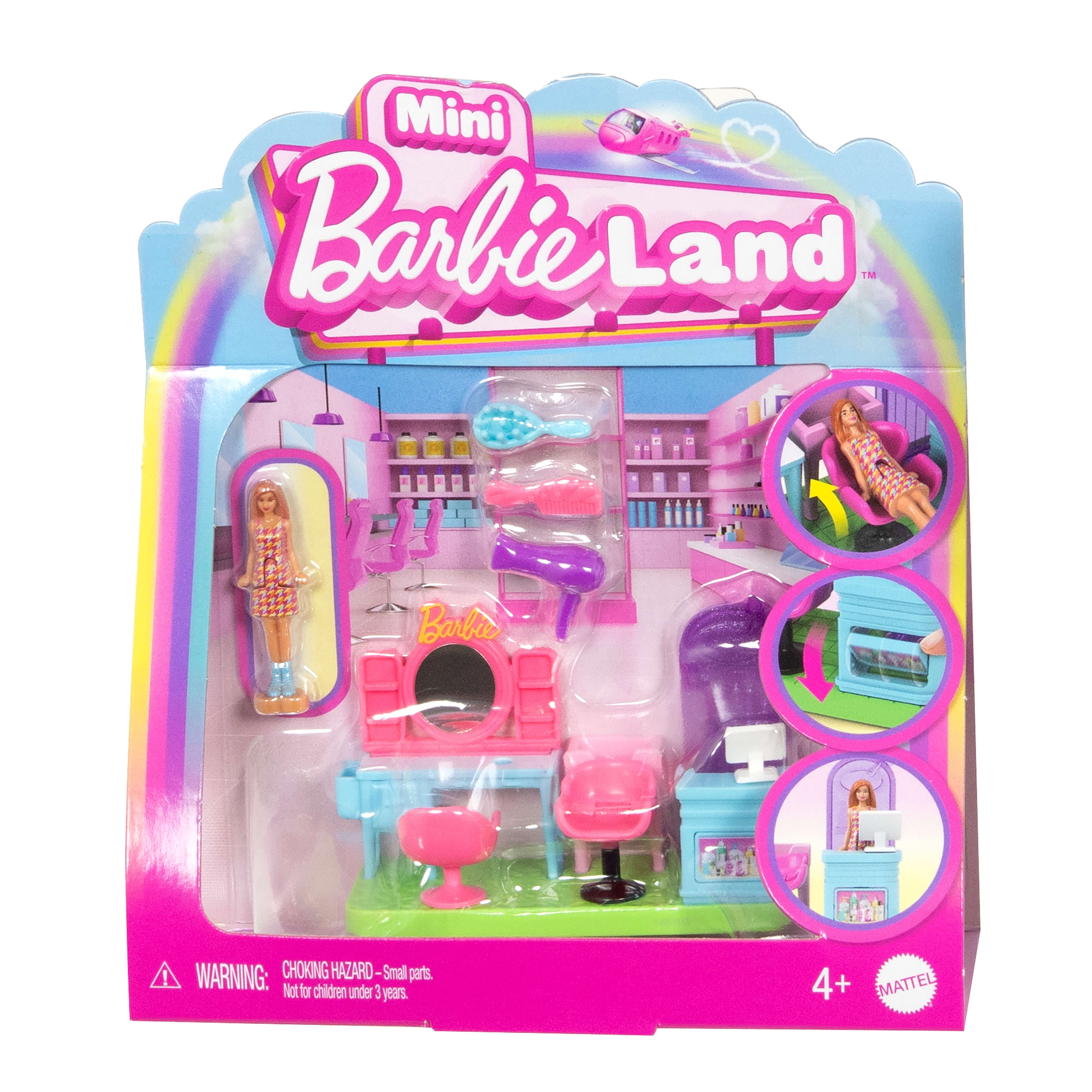Barbie Mini BarbieLand Collectible Hair Salon Playset with 1.5-inch Barbie Doll, Interactive Play Areas for Storytelling Fun