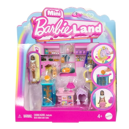 Barbie Mini BarbieLand Collectible Pet Boutique Playset with 1.5-inch Barbie Doll, Interactive Play Areas for Storytelling Fun