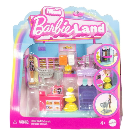 Barbie Mini BarbieLand Collectible Supermarket Playset with 1.5-inch Barbie Doll, Interactive Play Areas for Storytelling Fun