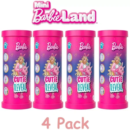 Barbie Mini BarbieLand Cutie Reveal Doll & Pet, 1.5-inch Color Dream Series (Styles May Vary) 4 PACK