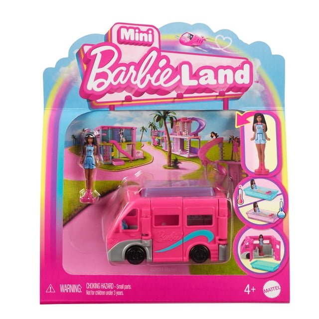 Barbie Mini BarbieLand Doll & Toy Vehicle Set, 1.5-inch Barbie Doll & DreamCamper