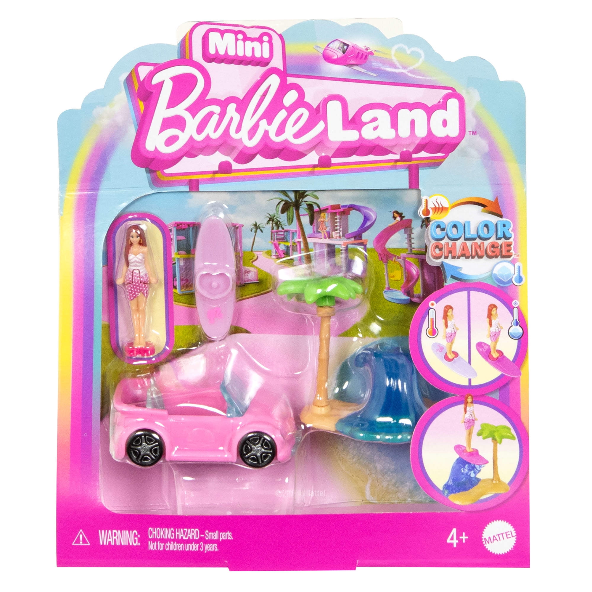 Barbie Mini BarbieLand Doll & Vehicle Set with 1.5-inch Doll & Beach Convertible with Color-Change