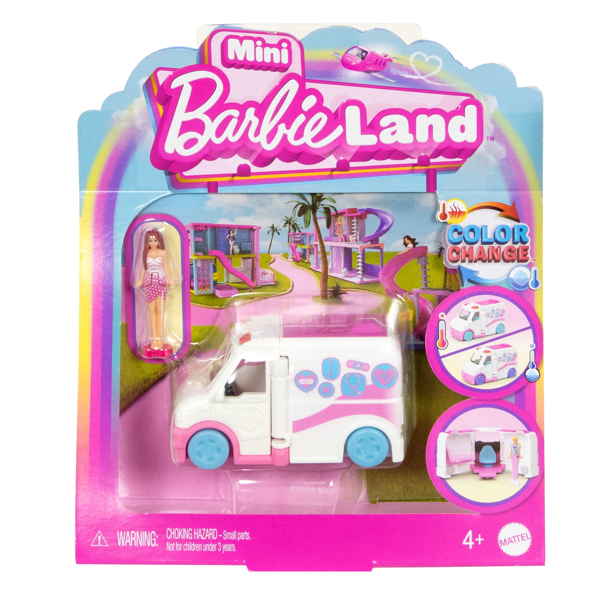 Barbie Mini BarbieLand Doll & Vehicle Set with 1.5-inch Doll, Color-Change Care Clinic