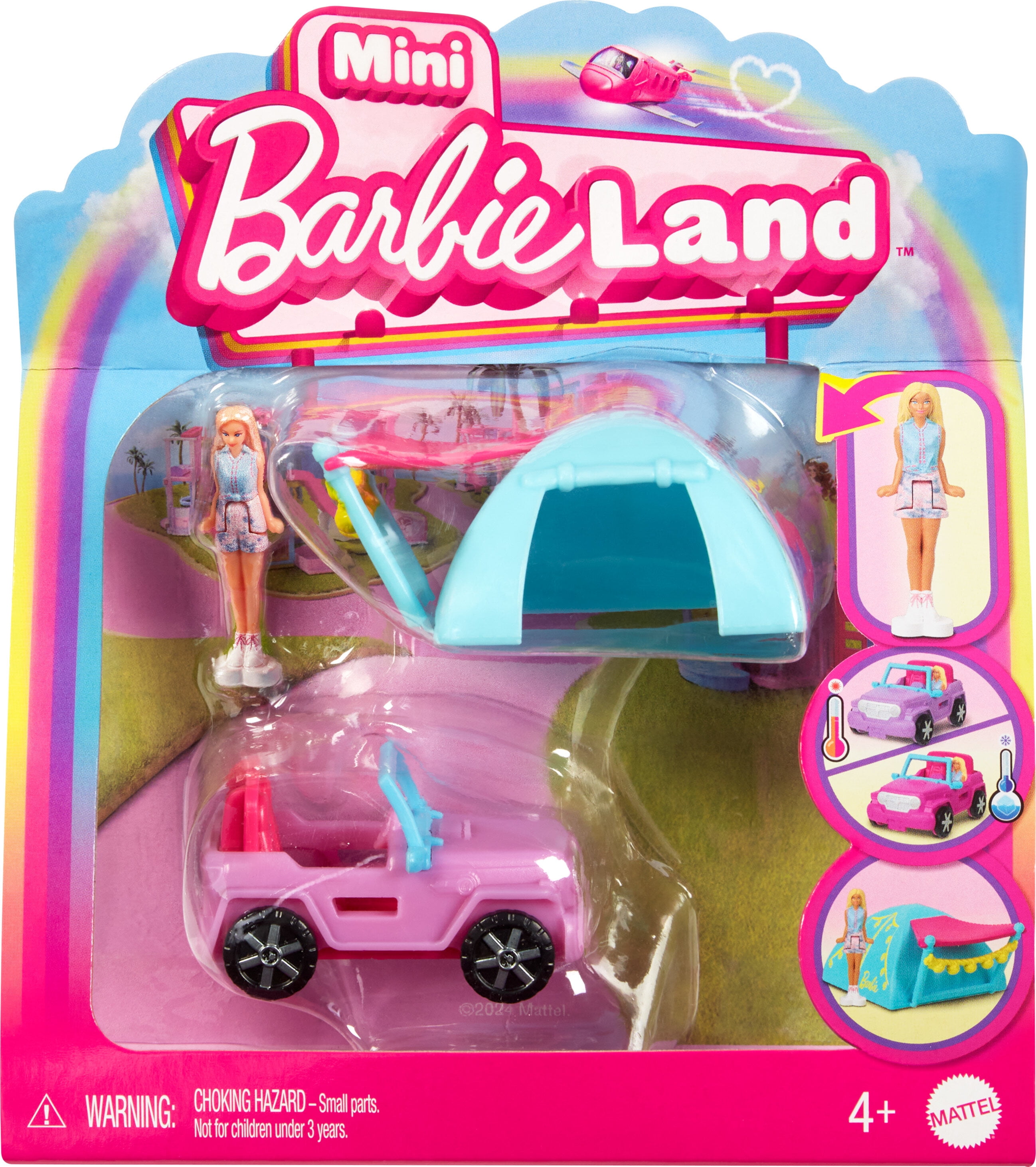 Barbie Mini BarbieLand Doll & Vehicle Set with 1.5-inch Doll, Color-Change SUV & Tent Accessory