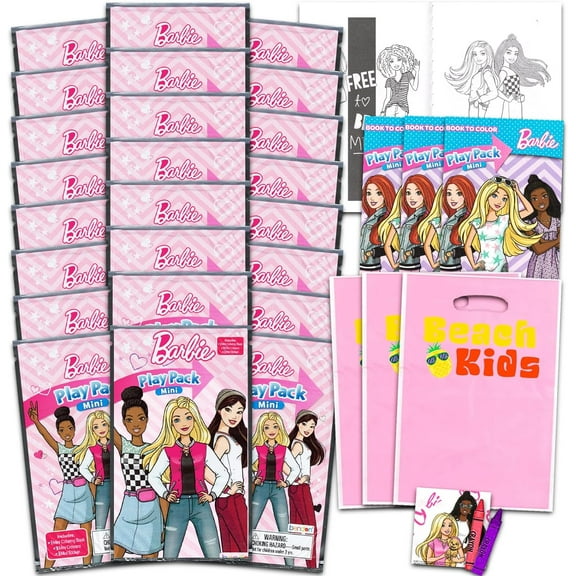 Barbie Mini Party Favors Set for Kids - Bundle with 24 Mini Barbie Grab n Go Play Packs with Coloring Pages, Stickers, More | Barbie Birthday Party Supplies