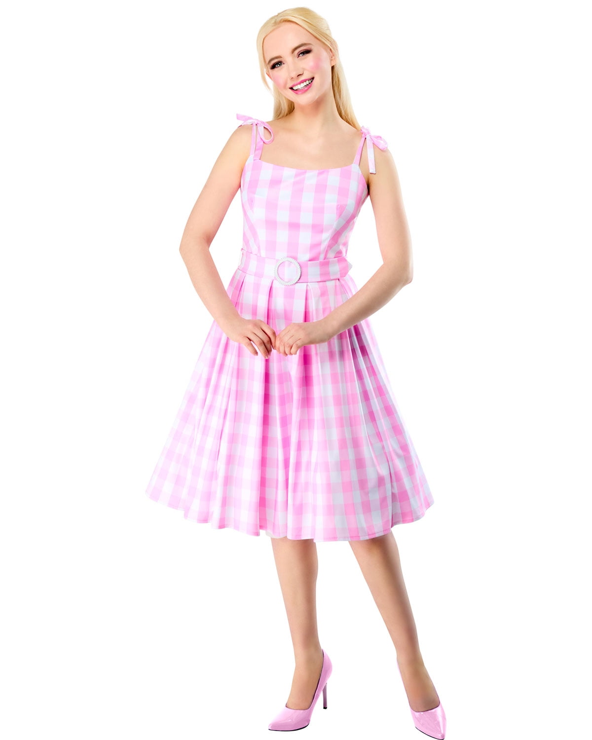 Barbie Movie Perfect Day Barbie Pink Gingham Dress Costume for Women by  Rubies, Medium - Walmart.com