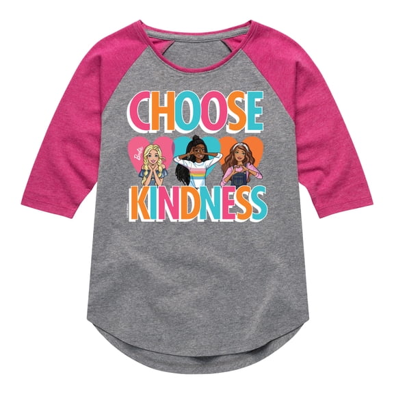 Barbie - Multi-Color Choose Kindness - Toddler And Youth Girls Raglan Graphic T-Shirt
