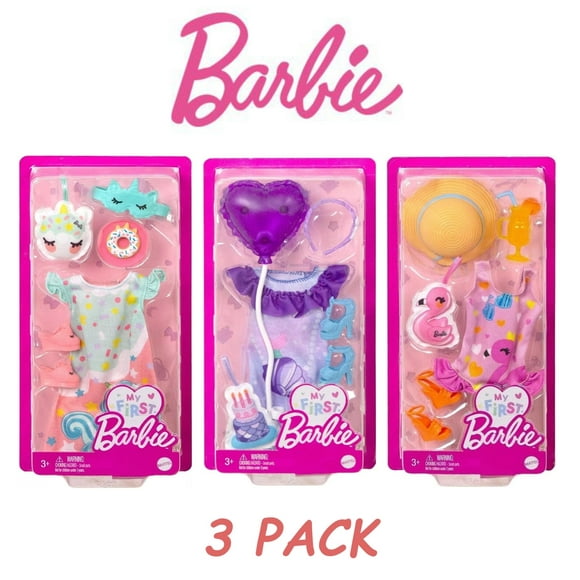 Barbie: My First Barbie Clothes, Fashion Pack, Beach, Bedtime, Birthday- 3 PACK