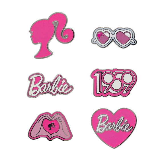 Barbie Mystery Enamel Pin Blind Box Series, Barbie Hand Heart, Barbie 1959 Logo, Barbie Ponytail Silhouette, Barbie Signature, Ba | Buckle-Down Officially Licensed Hard Enamel Glitter Collectible Pin