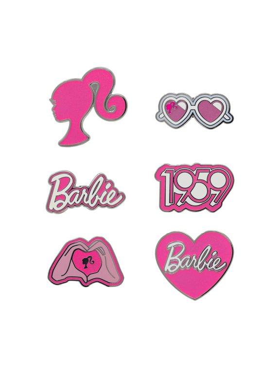 Barbie Mystery Enamel Pin Blind Box Series, Barbie Hand Heart, Barbie 1959 Logo, Barbie Ponytail Silhouette, Barbie Signature, Ba | Buckle-Down Officially Licensed Hard Enamel Glitter Collectible Pin