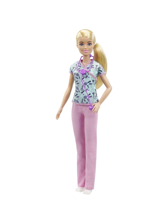 Nurse Fashion Doll Dressed in Medical Scrubs, White Shoes & Stethoscope Accessory
