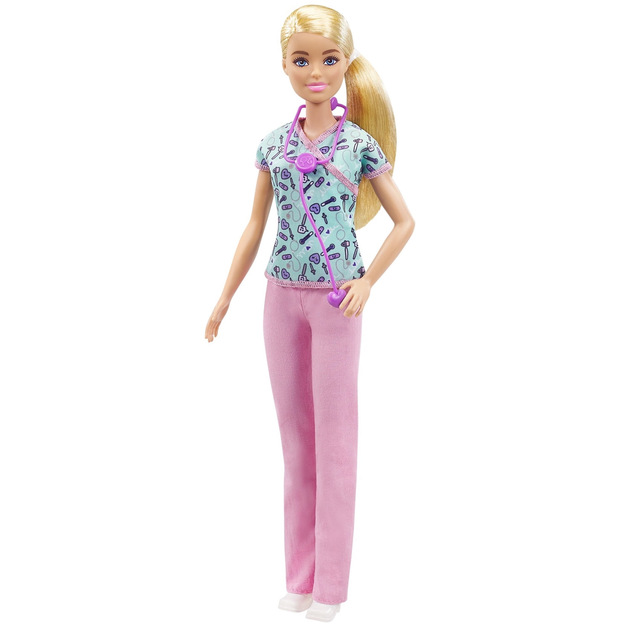 Barbie Nurse Fashion Doll Dressed in Medical Scrubs, White Shoes & Stethoscope Accessory