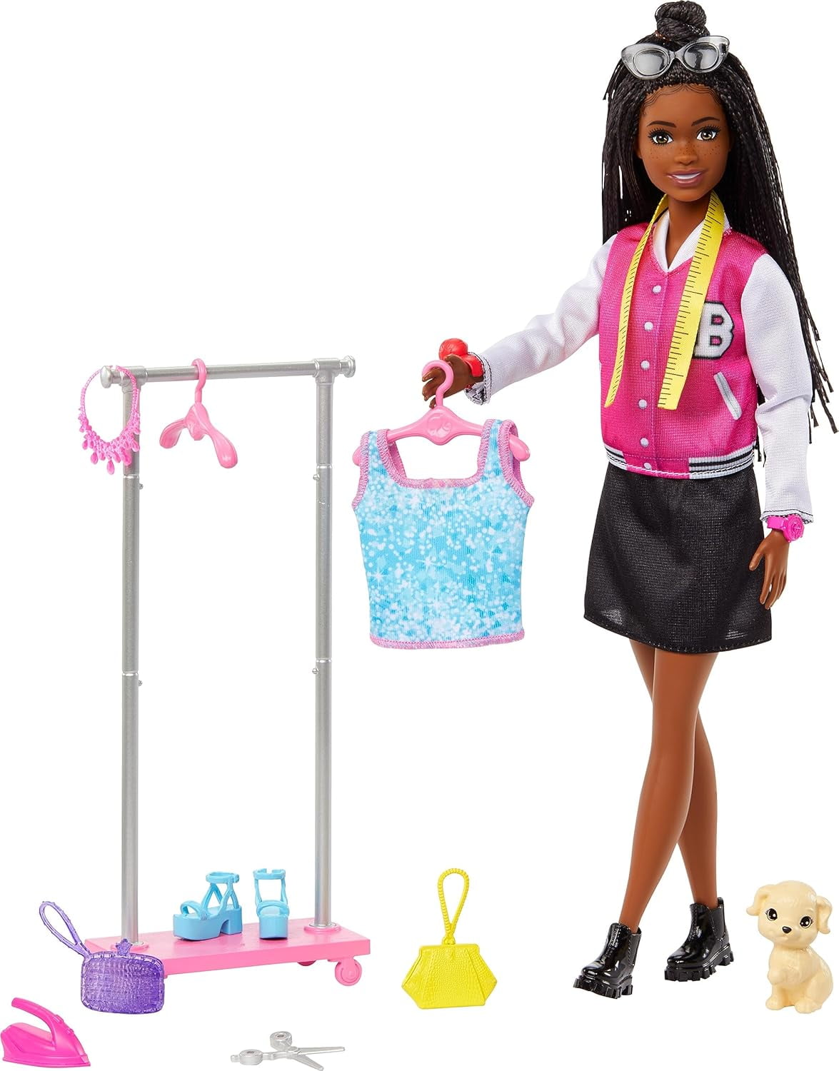 Barbie On-set Stylist Doll & 14 Accessories, Brooklyn Doll with Garment ...