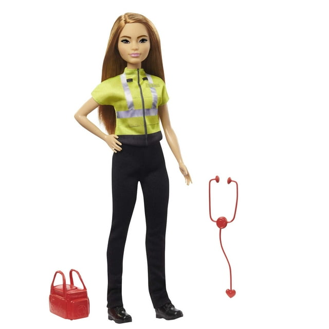 Barbie Paramedic Petite Fashion Doll with Brunette Hair, Stethoscope, Medical Bag & Accessories