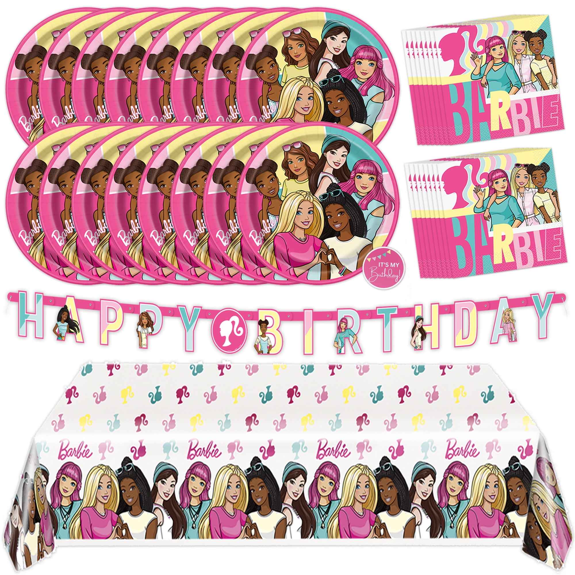 Party city barbie tableware party kit for 24 guests birthday supplies hotsell