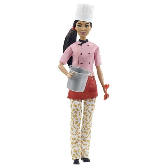 Barbie Pasta Chef Fashion Doll, Brunette with White Hat, Macaroni Pants, Pot & Pasta Accessories