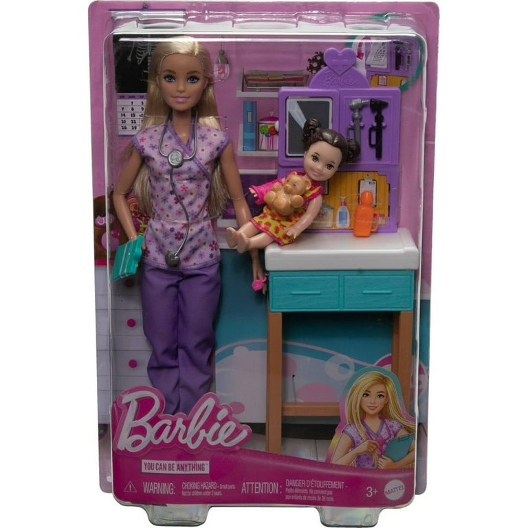 Barbie Pediatrician Doll and Doctor Playset with Accessories Purple Scrubs