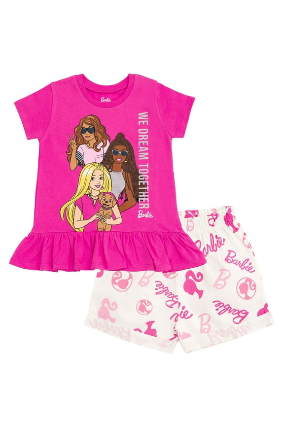 Peplum T-Shirt and Shorts Outfit Set Logo Toddler to Big Kid