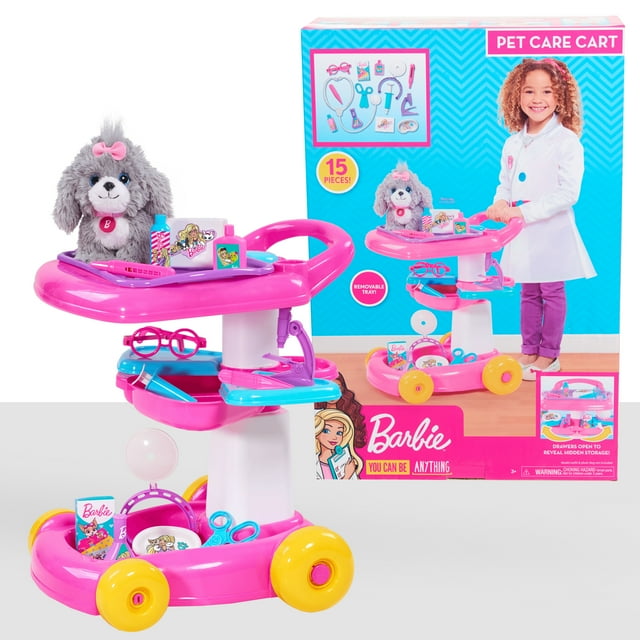 Barbie Pet 18Inch Care Cart, 10 Piece Rolling Playset Includes