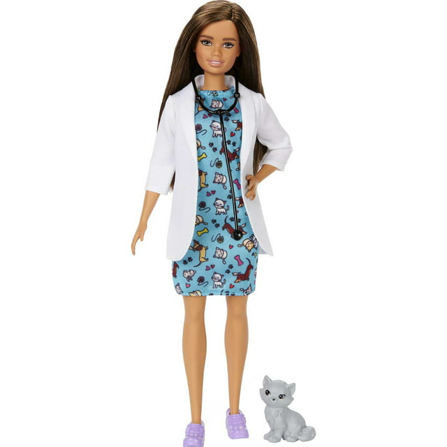 Barbie Pet Vet Fashion Doll Brunette with Medical Coat, Kitten Patient & Accessories