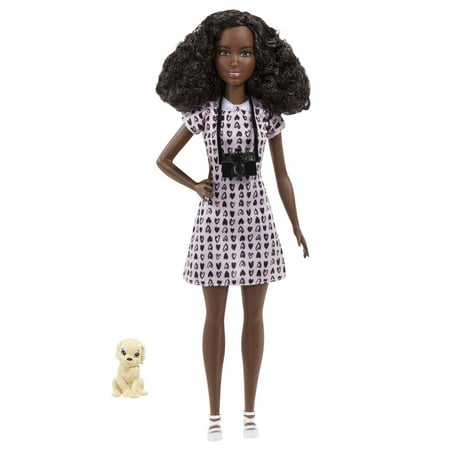 Barbie Photographer Petite Fashion Doll Dressed in Heart-print Dress with Brunette Hair