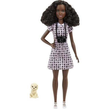 Barbie Photographer Petite Fashion Doll Dressed in Heart-print Dress with Brunette Hair