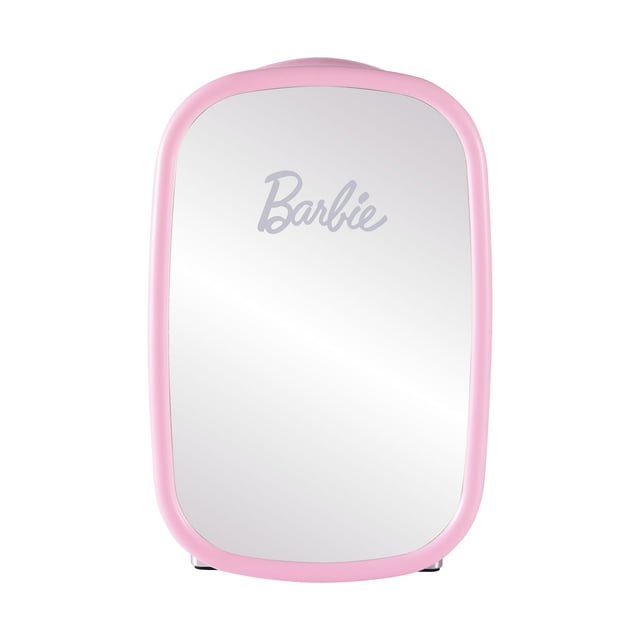 Barbie Pink Beauty Mini Fridge 7L with Glass Mirror Door AC