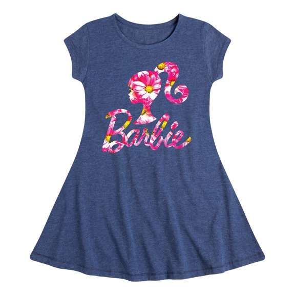 Barbie - Pink Daisy Pattern Logo - Toddler And Youth Girls Fit And Flare Dress