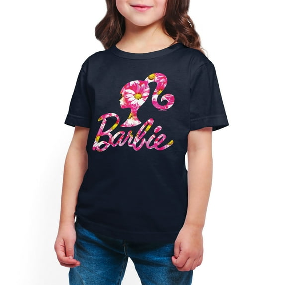 Barbie - Pink Daisy Pattern Logo - Toddler And Youth Short Sleeve Graphic T-Shirt