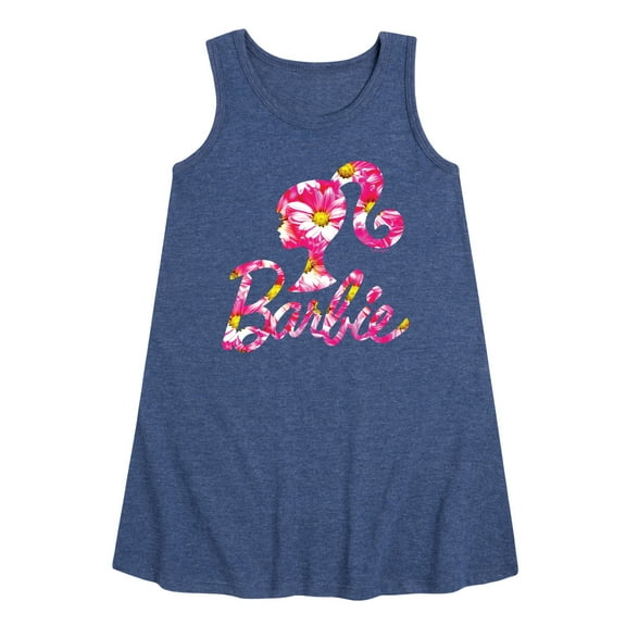 Barbie - Pink Daisy Pattern Logo - Toddler and Youth Girls A-line Dress