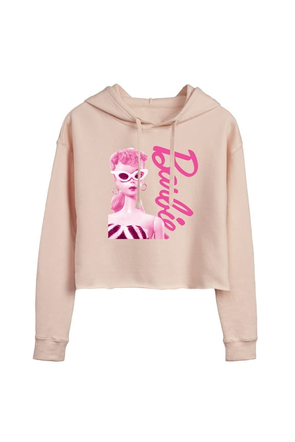 - Pink Doll Closeup - Juniors Cropped Pullover Hoodie