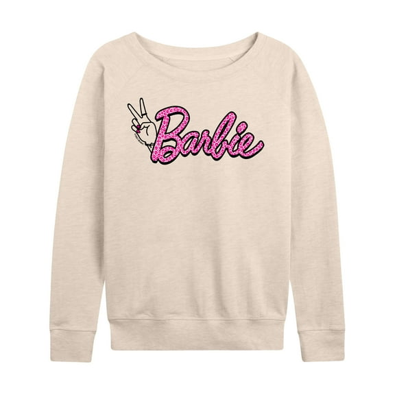 Barbie - Pink Leopard Print Logo - Women's Lightweight French Terry Long Sleeve Shirt