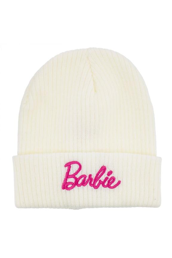 Pink Logo on White Cuffed Beanie