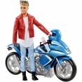 thumbnail image 1 of Barbie Pink Passport Motorcyclist Ken Doll Motorcycle & Helmet Mattel 2017 NRFB, 1 of 4