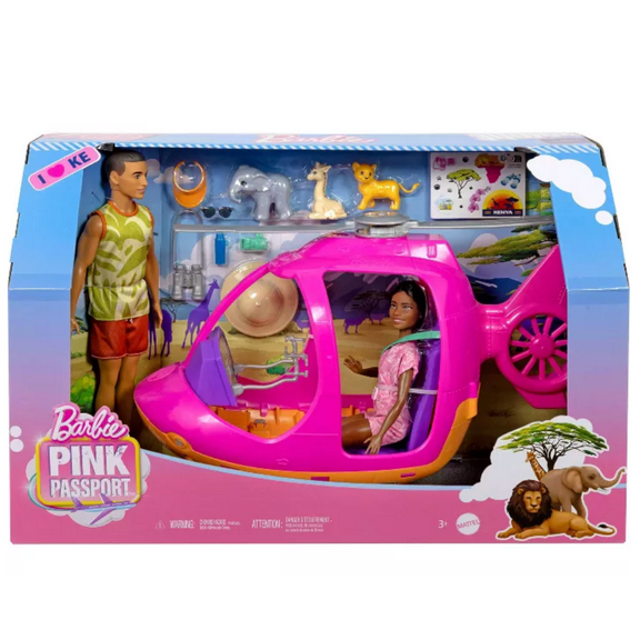 Barbie Pink Passport Kenya Adventure Dolls & Playset Toy Helicopter New With Tag