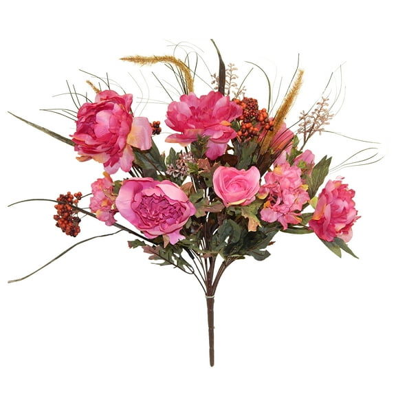 Barbie Pink Rose Peony Hydrangea with Foxtail 25in Artificial Polysilk Faux Greenery Fake Flower Bush for Craft Home Bouquet Arrangement Ceremony Wedding Floral Wall Aisle Decor (Beauty, One each)