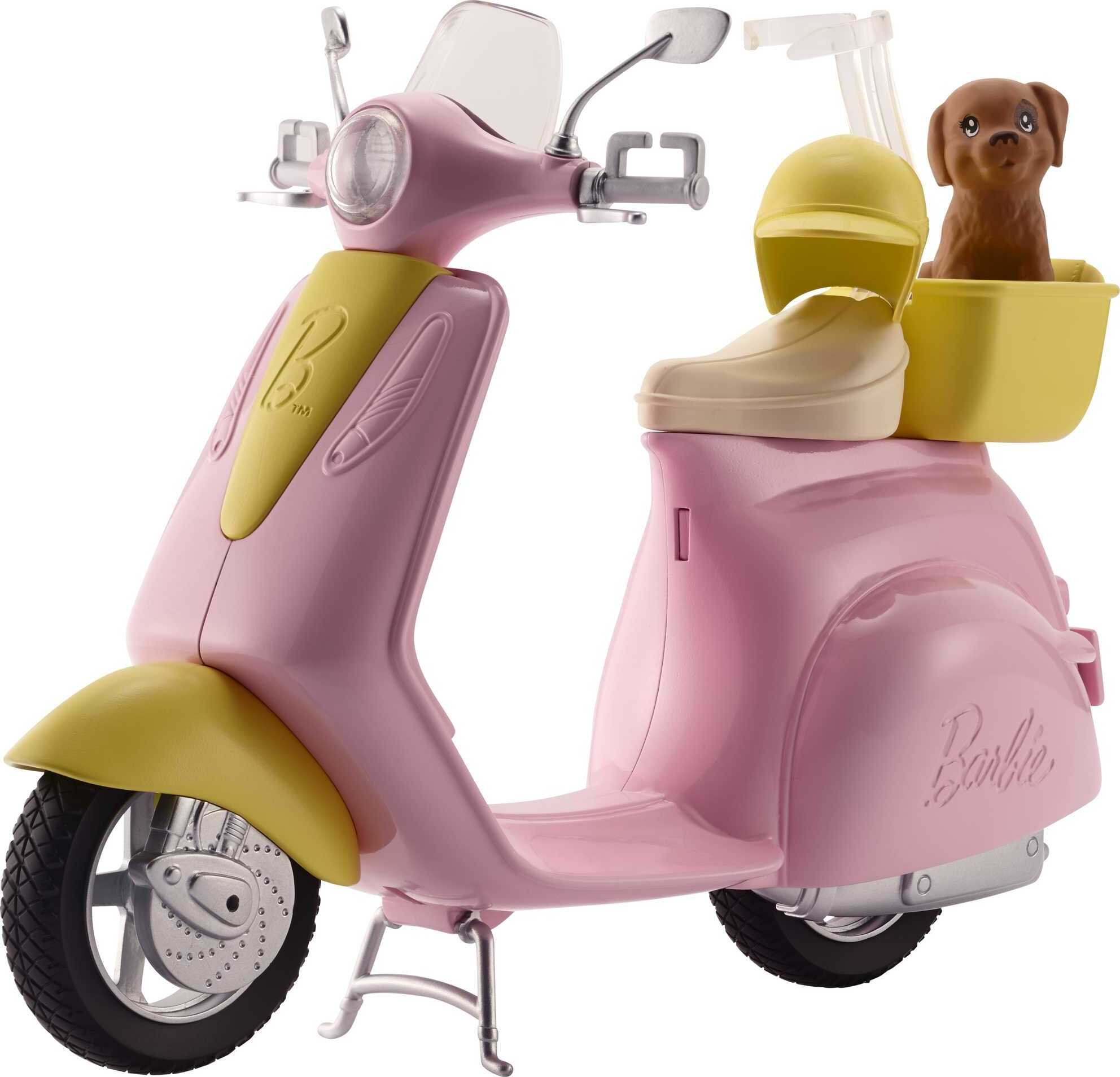 Barbie Pink & Yellow Scooter Moped with Puppy & Helmet - image 1 of 6