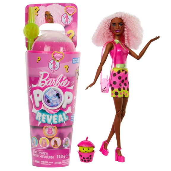 Barbie Pop Reveal Boba Tea Berry Bliss Fashion Doll & Accessories Set with 8 Surprises (Styles Vary)