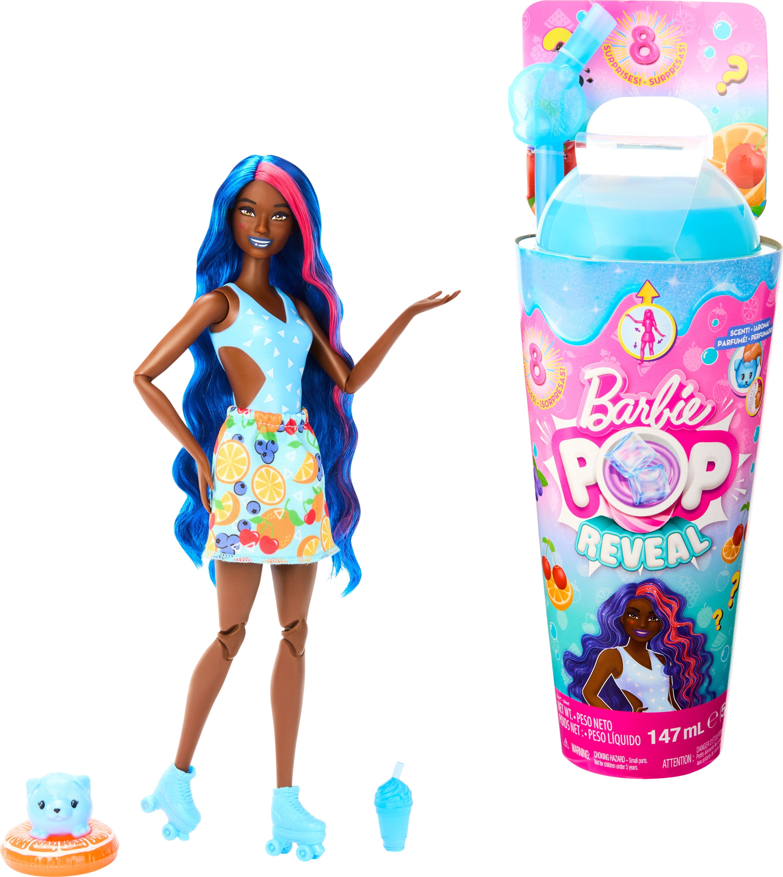 Barbie Pop Reveal Fruit Series Fruit Punch Doll, 8 Surprises Include Pet,  Slime, Scent & Color Change 