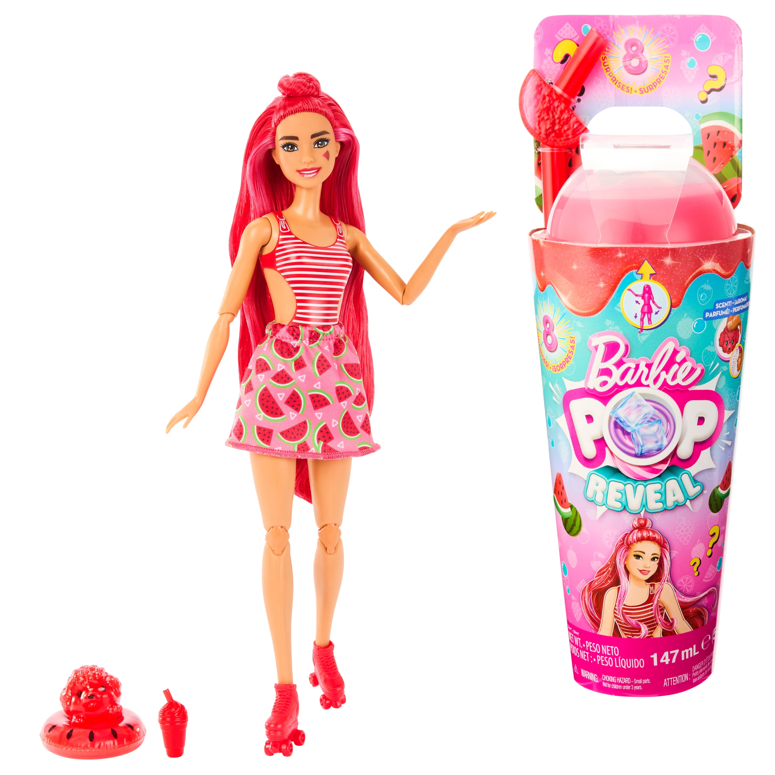 Barbie Fizz Pop Reveal, Watermelon Crush Fruit Series Doll,