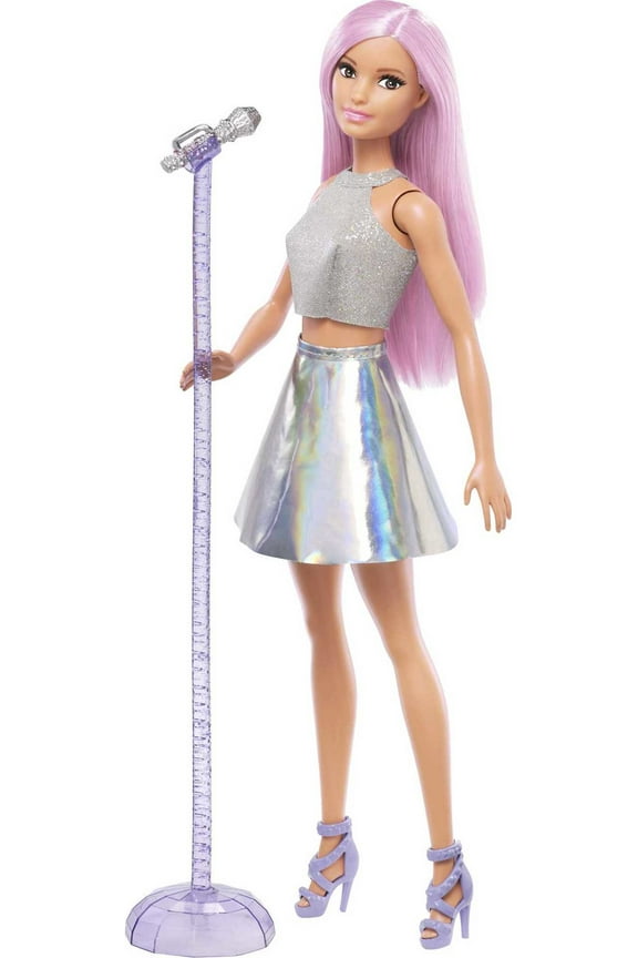 Pop Star Fashion Doll Dressed in Iridescent Skirt with Pink Hair & Brown Eyes