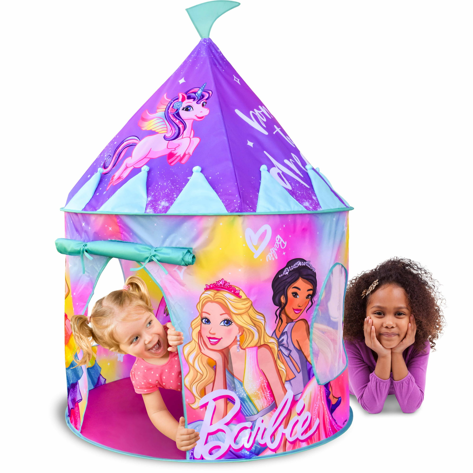 Barbie Pop Up Castle - Dreamtopia Pink Princess Play Tent for Kids Folds Into Carrying Case