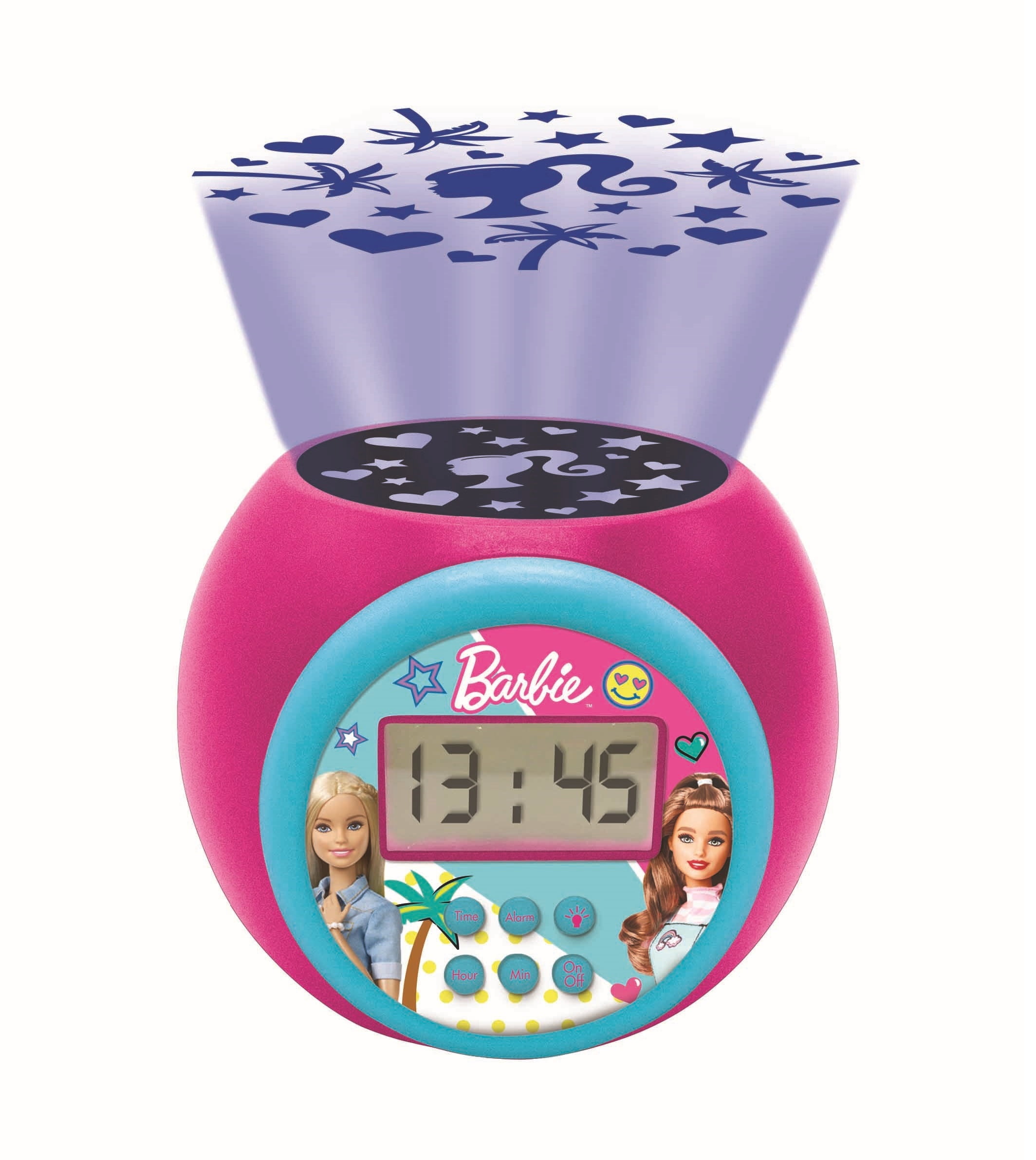 Lexibook, Barbie, Projector Alarm Clock with Alarm and Snooze Function, Night Light with Timer, LCD Screen, Battery Operated