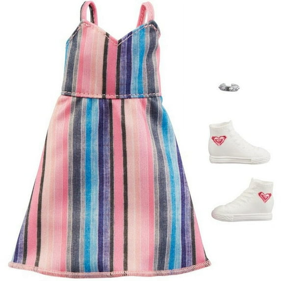 Barbie ROXY Fashion Striped Sundress White High Top Sneakers Silver Cuff GRD43
