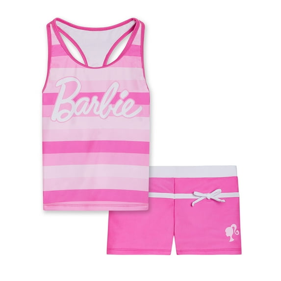 Barbie Racerback UPF 50+ Tankini Top and Swim Shorts Outfit Set Little Kid to Big Kid